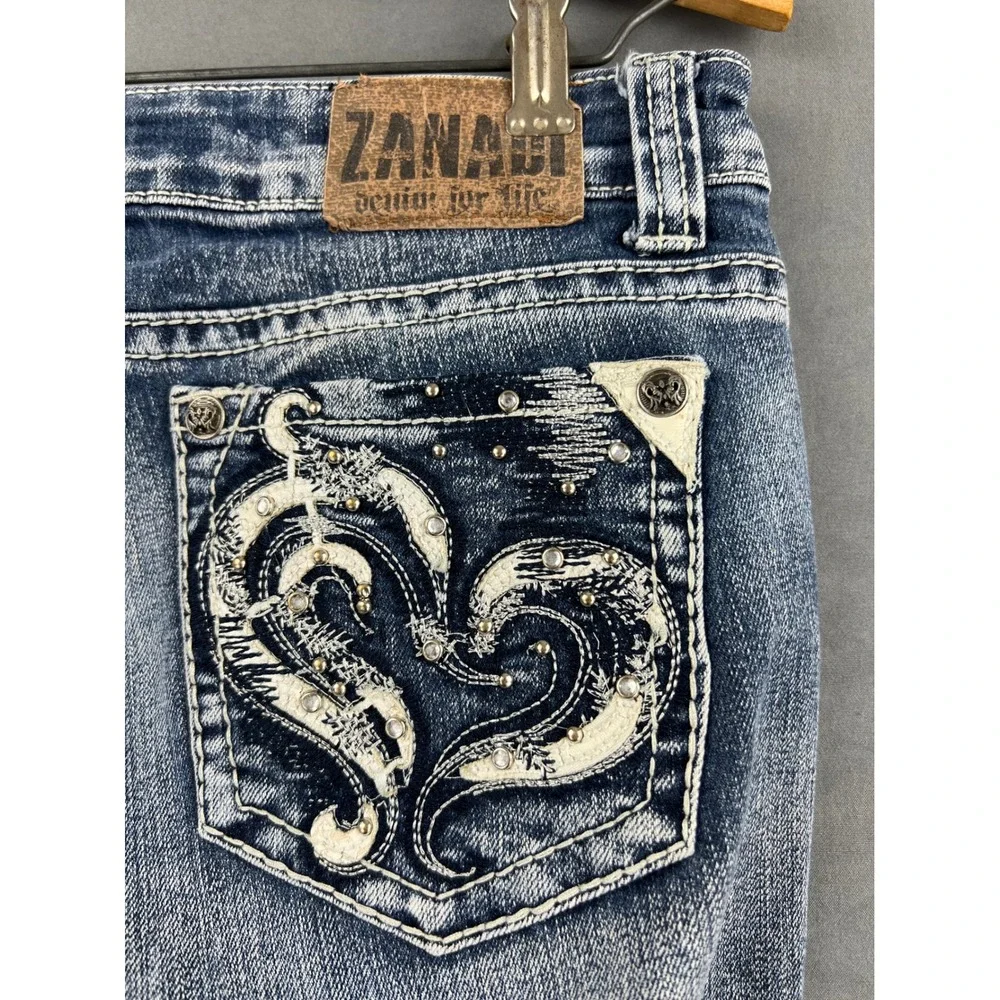 Zanadi Jeans Womens 9 Skinny Blue Embroidered Rhinestone Pockets Low Rise Good